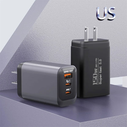 USB Type C 150W Charger USB QC3.0 Fast Charging Mobile Phone Charger Travel Adapter For iPhone 17 Samsung Xiaomi EU/UK/US Plug