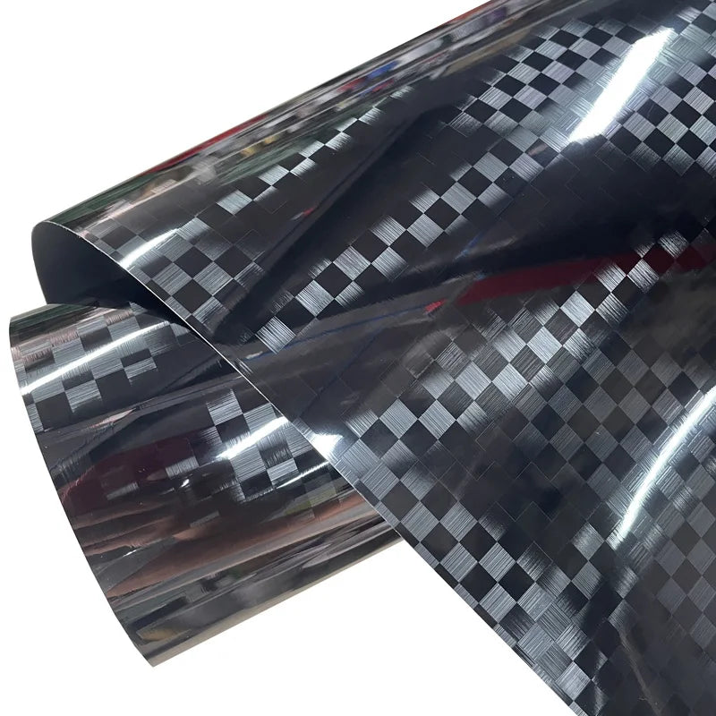 Premium PET Black Checkered Carbon Vinyl Wrap Roll Air Release Self Adhesive Decal Automotive Car Wrapping Foil