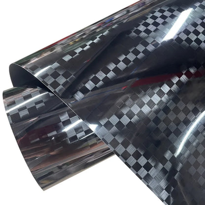 Premium PET Black Checkered Carbon Vinyl Wrap Roll Air Release Self Adhesive Decal Automotive Car Wrapping Foil