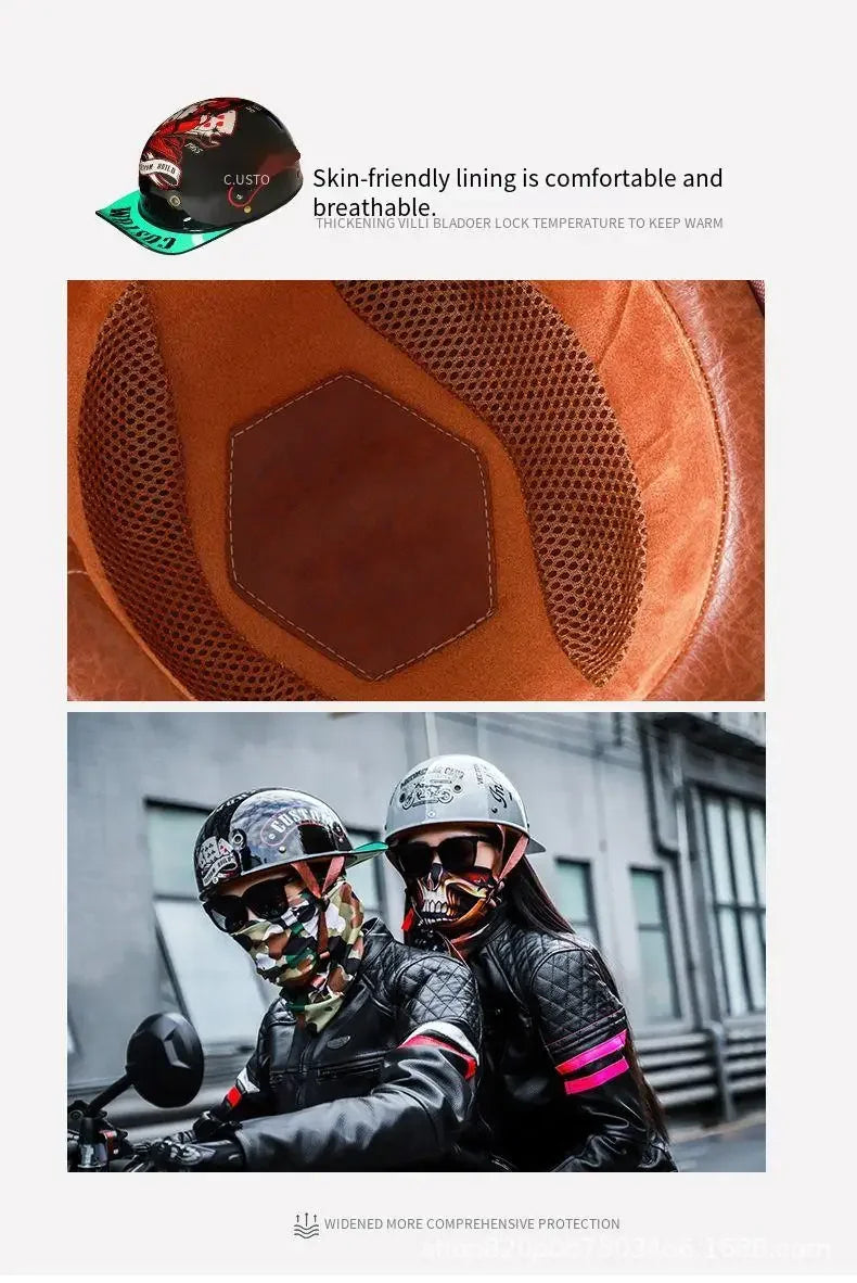 Retro Bucket Half Helmet for Men & Women - Motorcycle & Electric Bike Safety Helmet