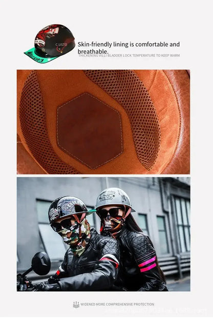 Retro Bucket Half Helmet for Men & Women - Motorcycle & Electric Bike Safety Helmet