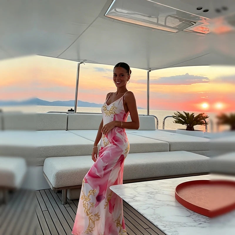 Sexy Sling Women's Maxi Dress V-neck Backless Floral Print Sleeveless Long Skirt 2026 NEW Summer Beach Vacation Party Vestido