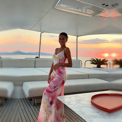 Sexy Sling Women's Maxi Dress V-neck Backless Floral Print Sleeveless Long Skirt 2026 NEW Summer Beach Vacation Party Vestido