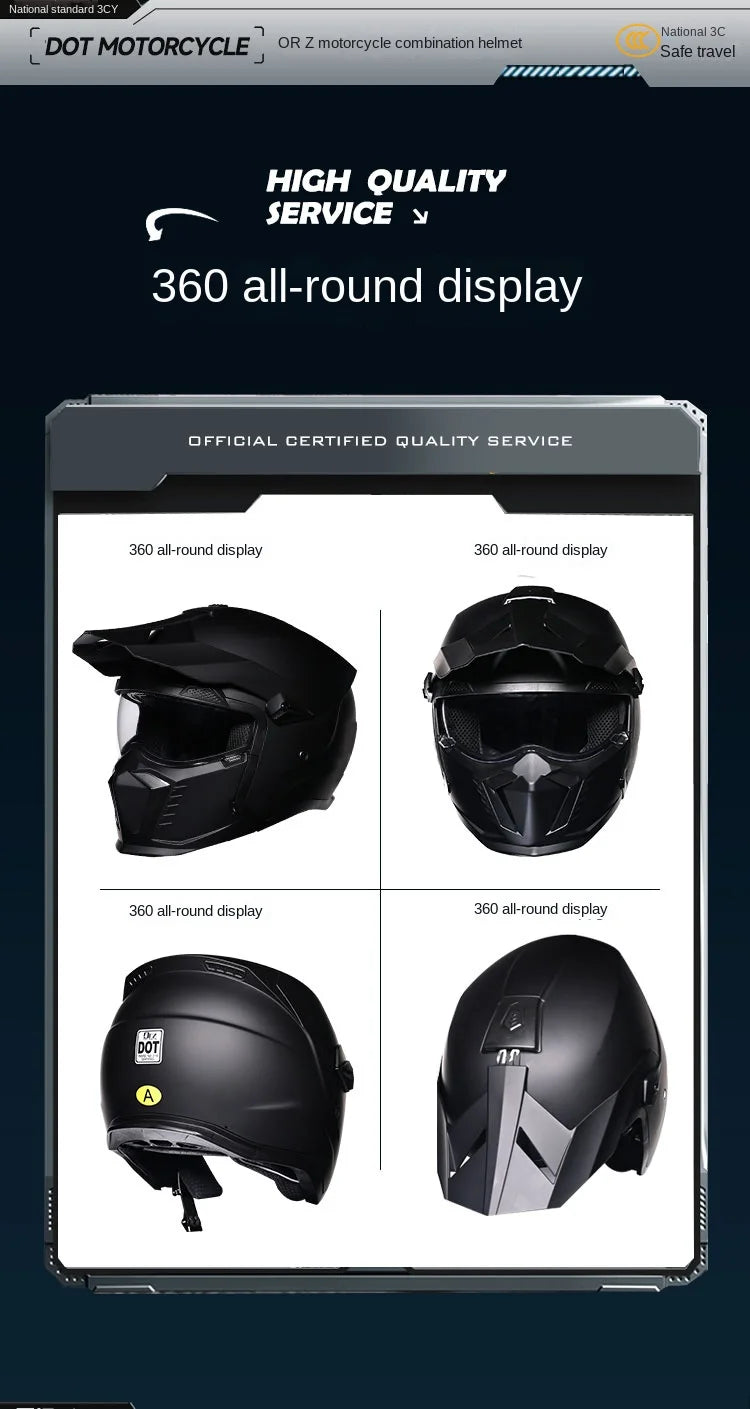 ORZ Street Fighter Combination Helmet Motorcycle Helmet Men's and Women's Retro Full Helmet Four Seasons Detachable DOT