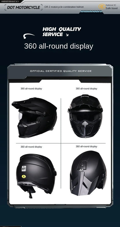 ORZ Street Fighter Combination Helmet Motorcycle Helmet Men's and Women's Retro Full Helmet Four Seasons Detachable DOT