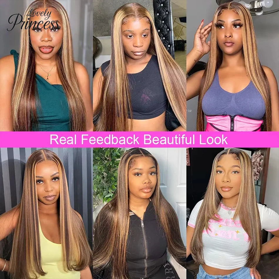 Honey Blonde 4/27 Highlight Wig 13x6 HD Lace Frontal Natural Hairline Pre-Plucked 13x4 Bone Straight Colored Lace Front Wigs