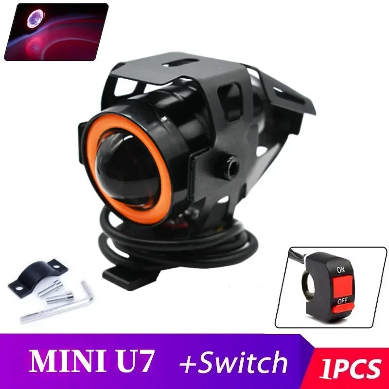 Super Bright Mini LED Motorcycle Headlight Work Light Angel Eye Headlamp Fog Spotlights Driving Lamp with ON/OFF Switch