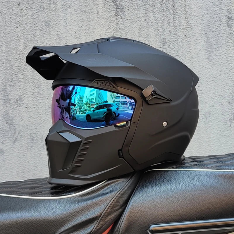 ORZ Street Fighter Combination Helmet Motorcycle Helmet Men's and Women's Retro Full Helmet Four Seasons Detachable DOT