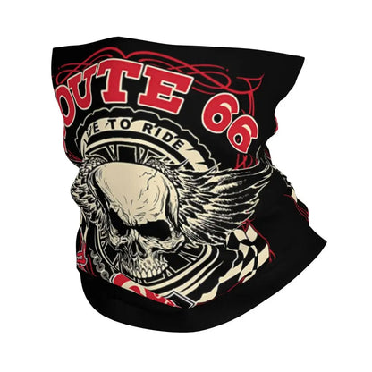 Custom Travel Motorcycle Ride Route 66 Bandana Winter Neck Warmer Windproof Wrap Face Scarf for Hiking Highways Gaiter Headband