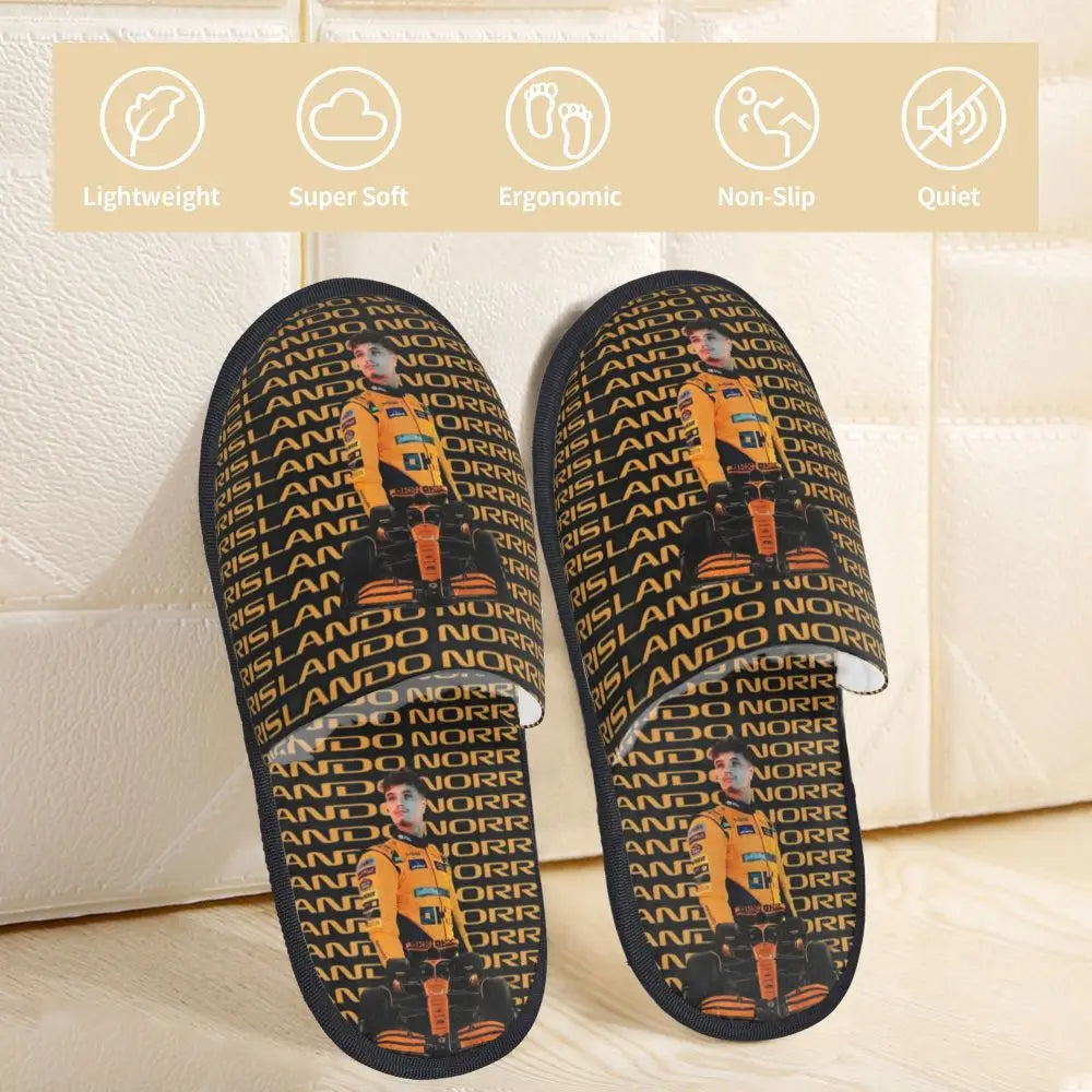 Custom British Lando Norris Racing Driver Guest Slippers for Spa Women House Slipper