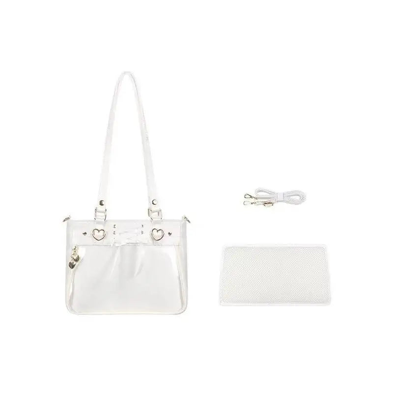 JIAERDI Transparent Ribbon Bow White Ita Bag Women Harajuku Aesthetic Large Capacity Shoulder Bags Lady Versatile Satin Handbag