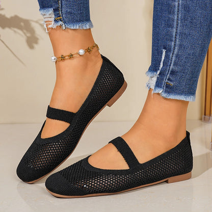 Women Flats Shoes Slip on Foldable Loafers for Women Square Toe Single Shoes Hollow Out Fashion Mom Casual Shoes for Ladies