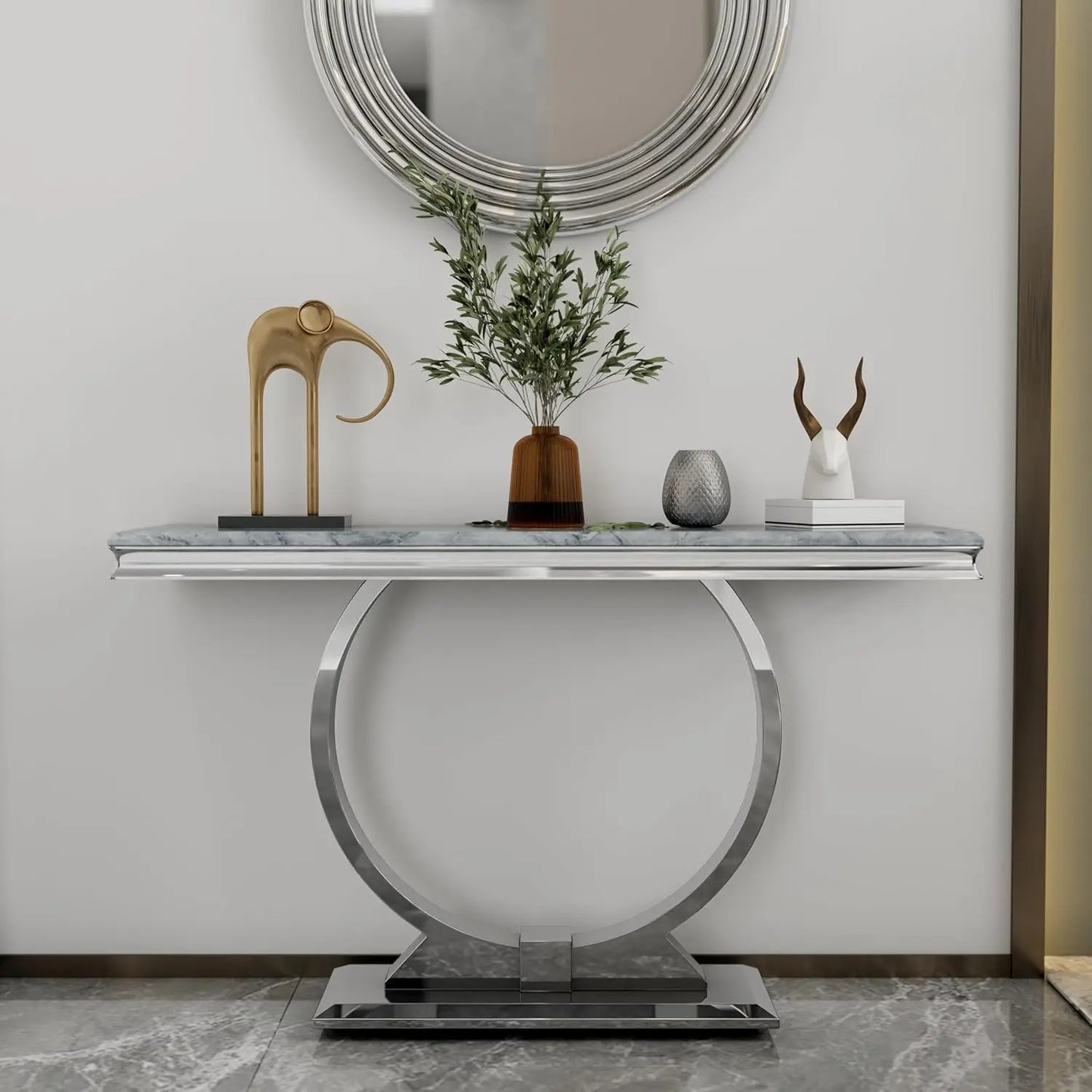 Modern Console Table for Entryway, Mirrored Sofa Table with U-Base, Silver Narrow Console Table, Rectangular, Customized