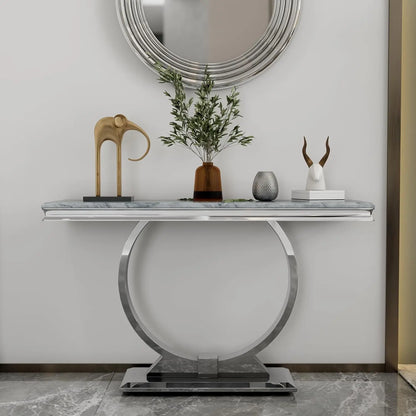 Modern Console Table for Entryway, Mirrored Sofa Table with U-Base, Silver Narrow Console Table, Rectangular, Customized