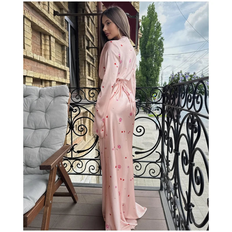 Vintage Floral Halter Deep V Neck Women's Dress Sexy Side Waist Cutout Flowy Long Sundress Summer New Chic Vacation Party Outfit