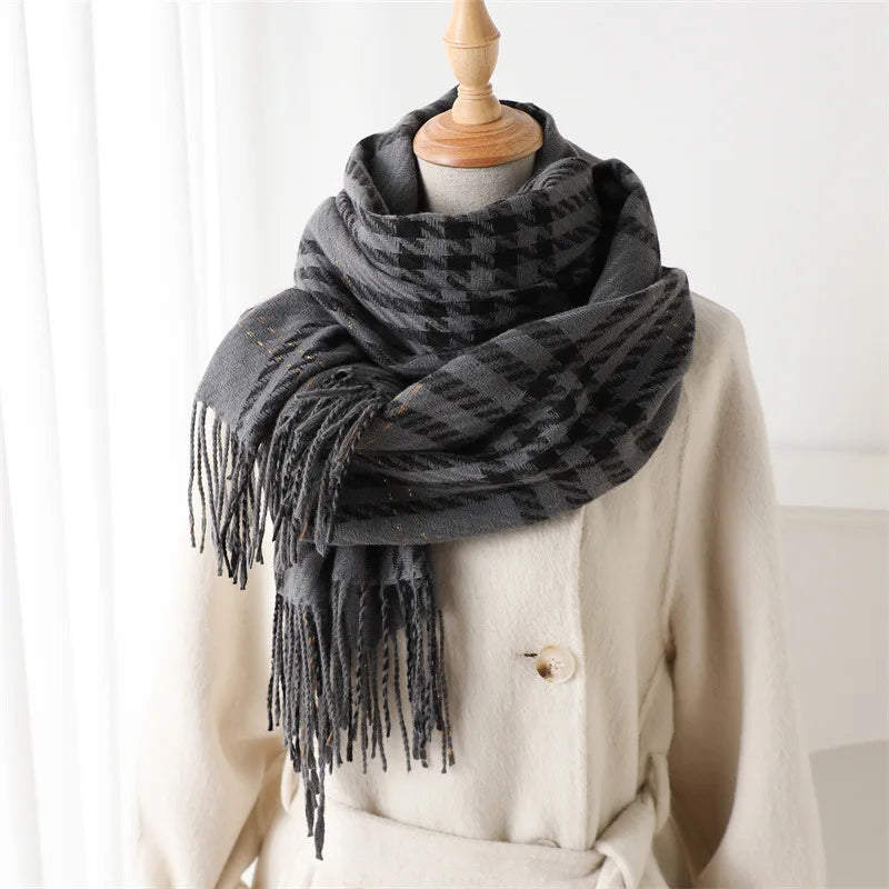 Houndstooth Scarf Men Women Autumn Winter Cashmere Scarves Wrap Student Fashion Thicken Warm Long Tassel Shawl Lady Bufanda New