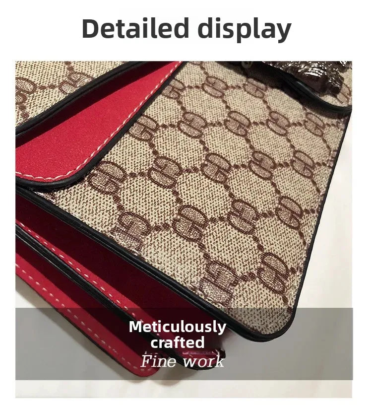 Fashionable Mini Printed Chain Women's Bag Crossbody Shoulder Bag Soft PU Leather Square Shape Bag with Phone Pocket