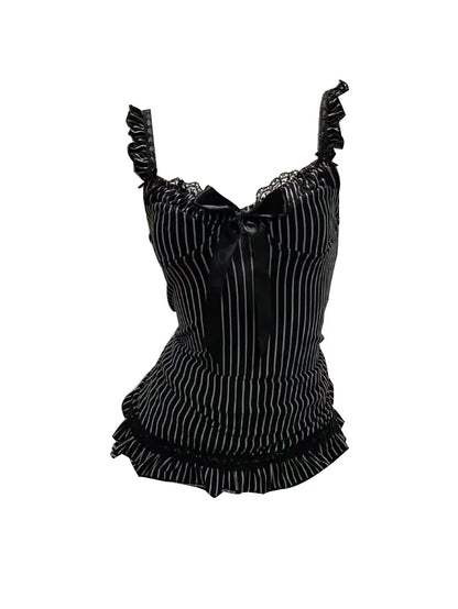 Y2k Summer New Solid Sling Tops Kawaii Lace Bow Inside A Sling Vest 90s Aesthetics Crop Top Women Pink Tank Top Fashion Punk Top
