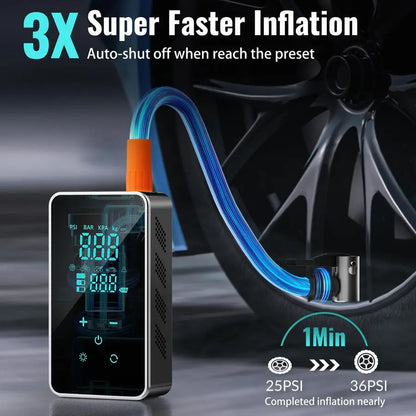 Inflator Portable Air Compressor150PSI Air Pump for Car, Bike Pump Touch Screen Gauge Light, Tire Pump 3X Faster Inflation with