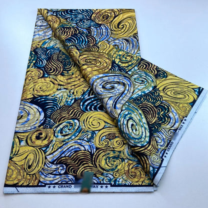 New African Wax Print Fabric Ankara Kitenge Pagne Loincloth Batik Wholesale Golden Glitter Grand 100Cotton Material For Sew 6yar