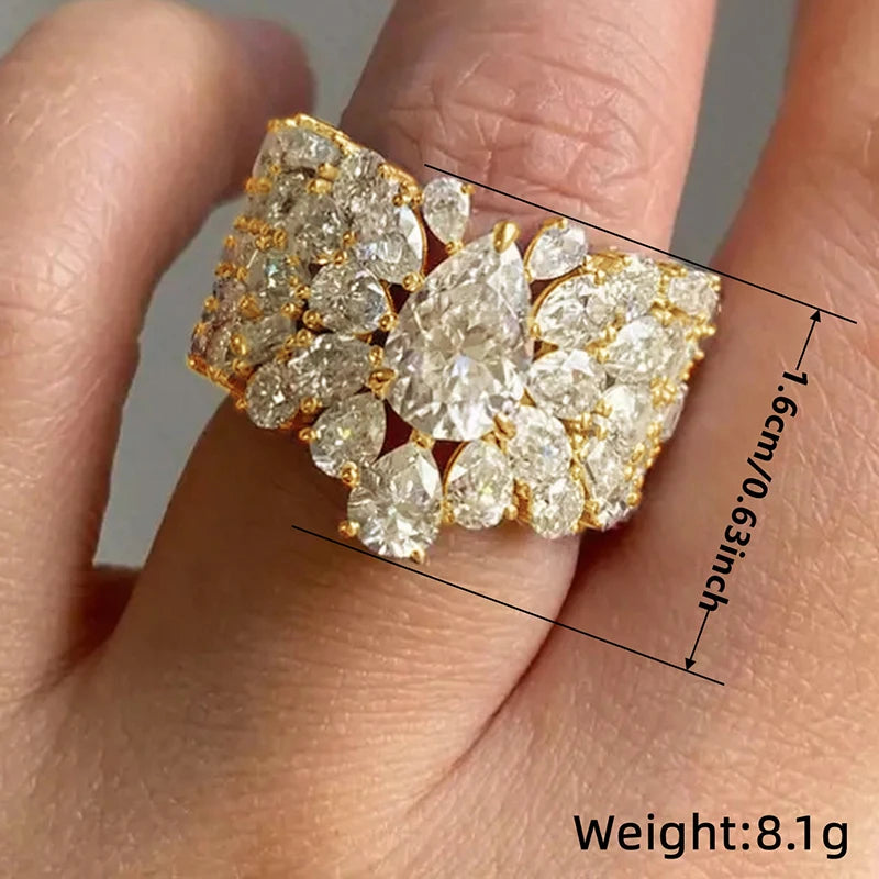 Huitan Gorgeous Women Wedding Rings with Waterdrop Cubic Zirconia Modern Fashion Design Female Engagement Rings Trendy Jewelry
