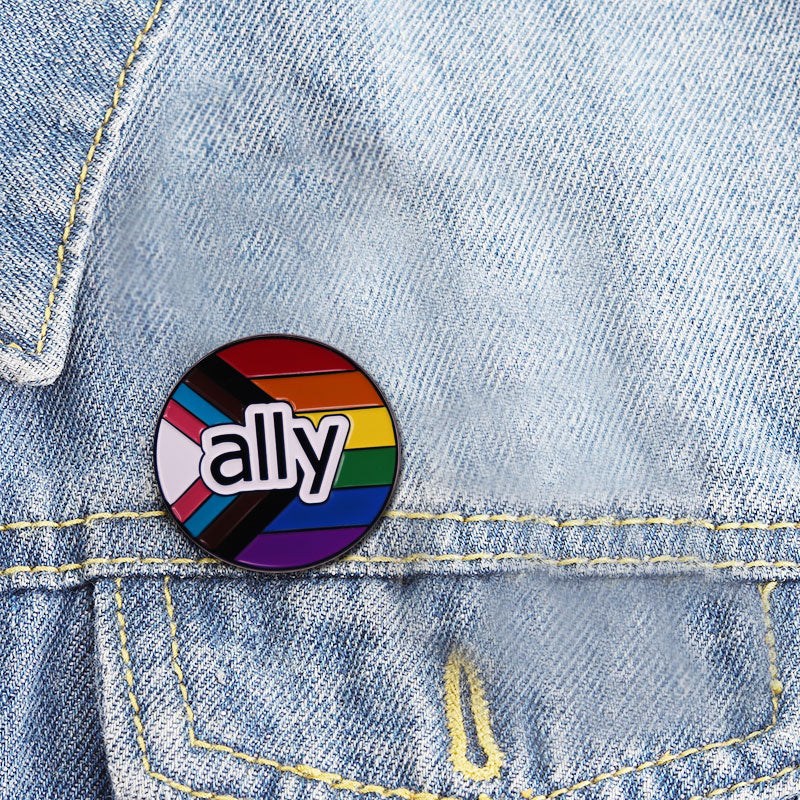 Pride Flag Ally Enamel Pin LGBTQ Equality Gay Lesbian Bisexual Trans Supports Rainbow Brooch Badge Jewelry Accessories