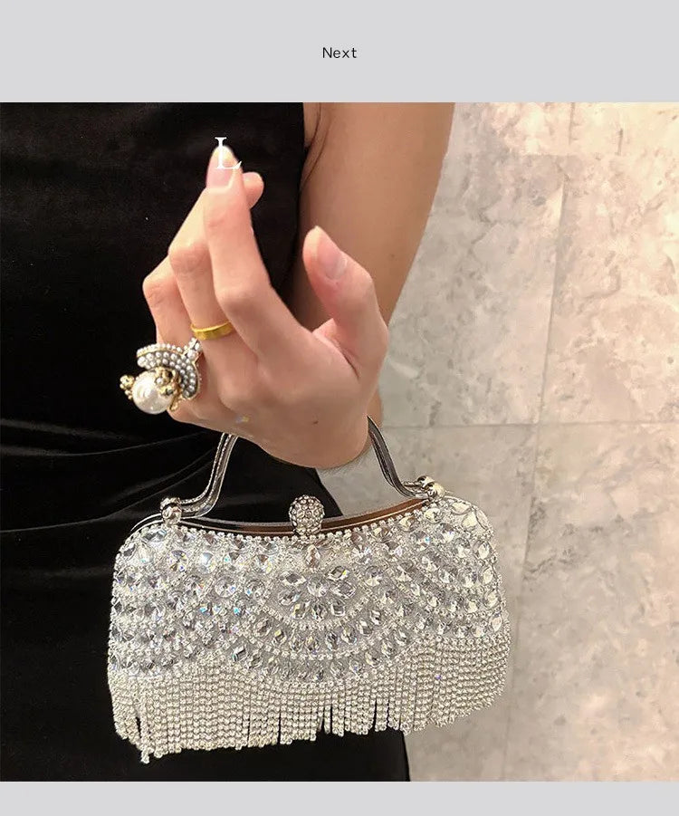 Diamond Evening Clutch Bag Golden Tassel Handbag Boutique Novelty Metallic Rhinestone Purses And Handbags Bridal Wedding Party
