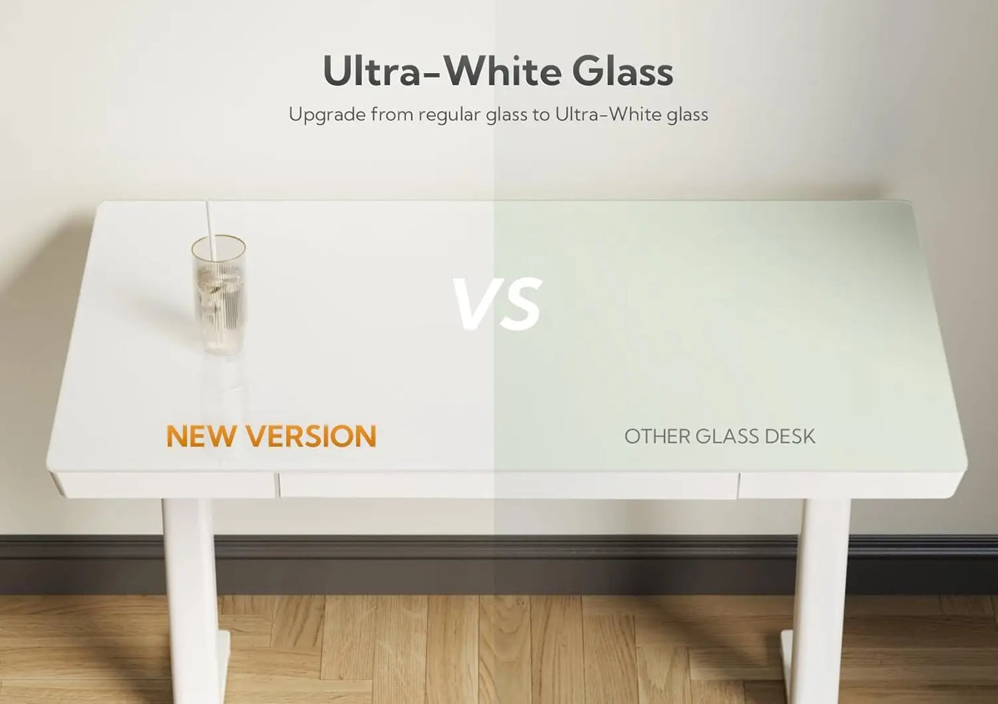 Glass Standing Desk with Drawers, 55 Inch Adjustable Stand Up Desk, Quick Install Home Office Computer Desk with, Customized