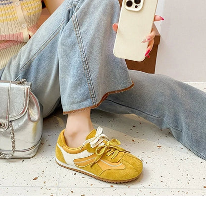 Women's Casual Shoes Suede Leather Training Shoes for Women 2026 Patchwork Retro Sneakers Ladies Casual Flat Heels Walking Shoes