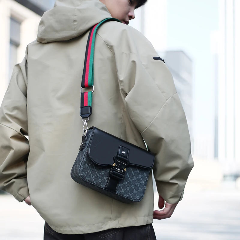 Fashionable Jacquard Pattern Men's Crossbody Bag High-End Casual Shoulder Bag for Commuting Business Waterproof Daily Sling Bag