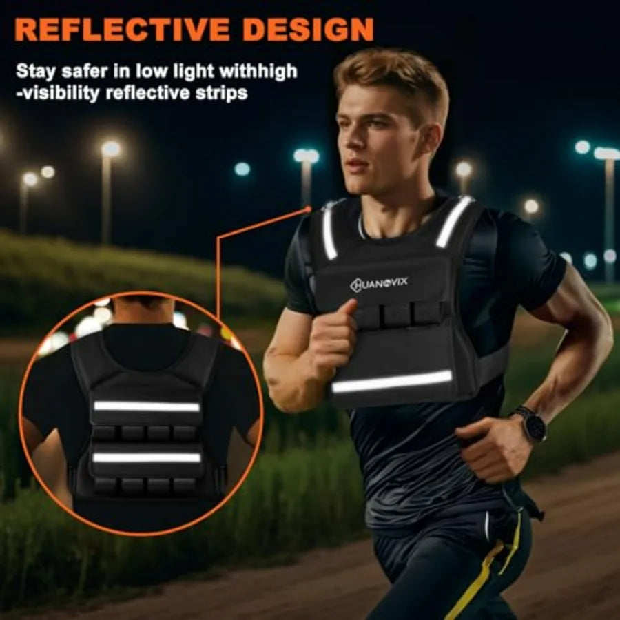 Weighted Vest, 0-40 LBS Adjustable Weight Vest With Reflective Stripe, No Weights Included, Ultra Thick Shoulder Padding Design