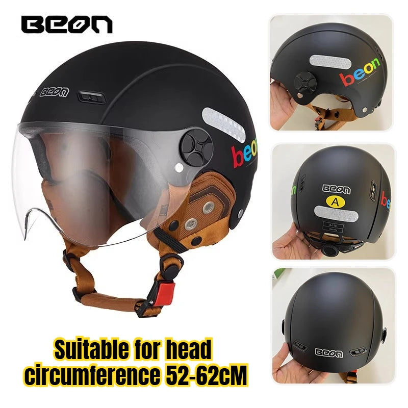 BEON Light Helmet Electric Motorcycle Lightweight Half Helmet Detachable Warm Ear Protection Capacete De Motocicleta