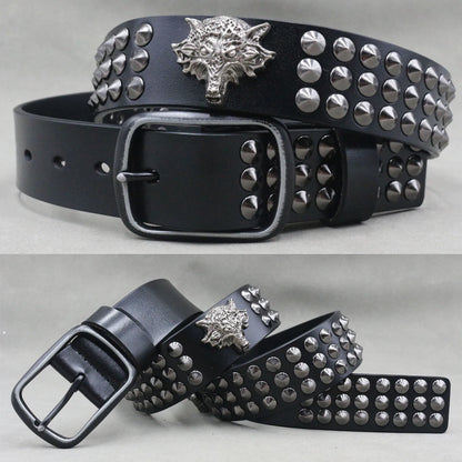 NEW Metal Rivet Cowboy Belt Genuine Leather Cowskin Men Belt Punk Rivet Jeans Belts For WOMEN Ceinture Homme Cinturones Hombre