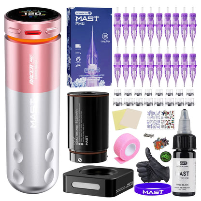 Mast Racer Pro Tattoo Machine Kit Full Set 4.2mm Stroke Wireless Battery Adjustable Power Modes(Soft/Medium/Hard) High Precision