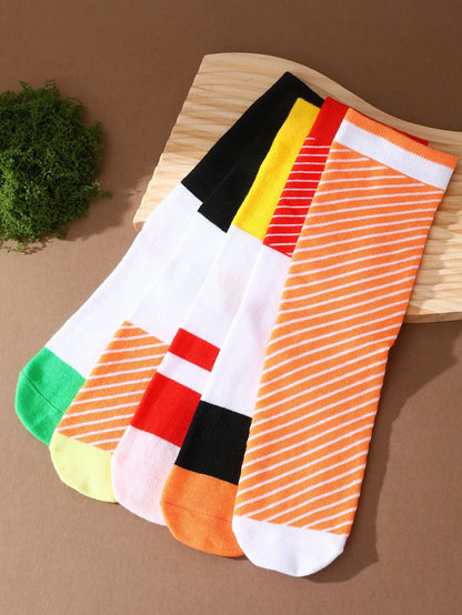 5 pairs of fashionable, unique and interesting sushi personalized patterns,men's and women's gift socks suitable for all seasons