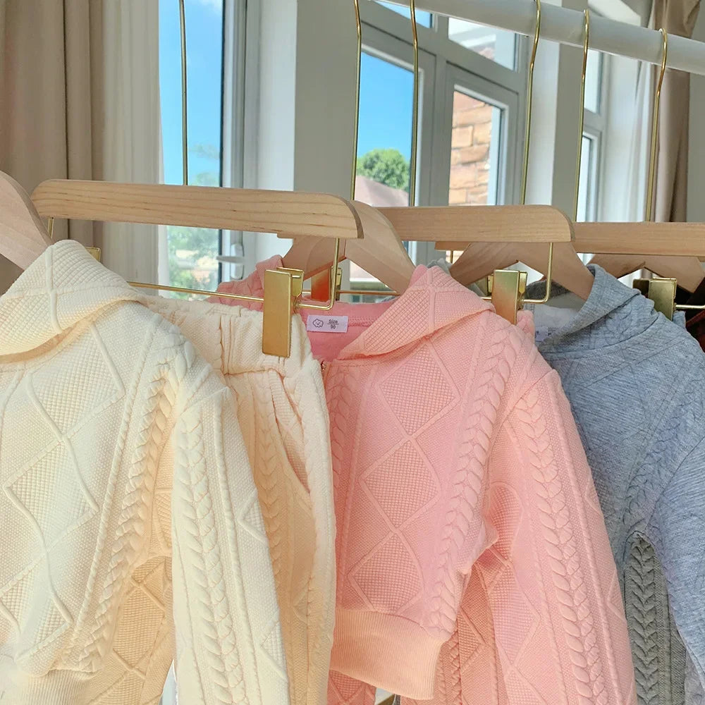 Flared Pants Childrens Set Girls Autumn New Korean Short Knitting Long Sleeved Tops Forking Two Piece Tide Hooded