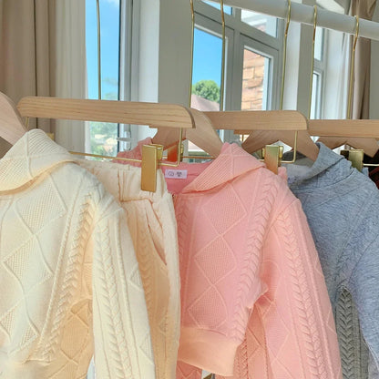 Flared Pants Childrens Set Girls Autumn New Korean Short Knitting Long Sleeved Tops Forking Two Piece Tide Hooded
