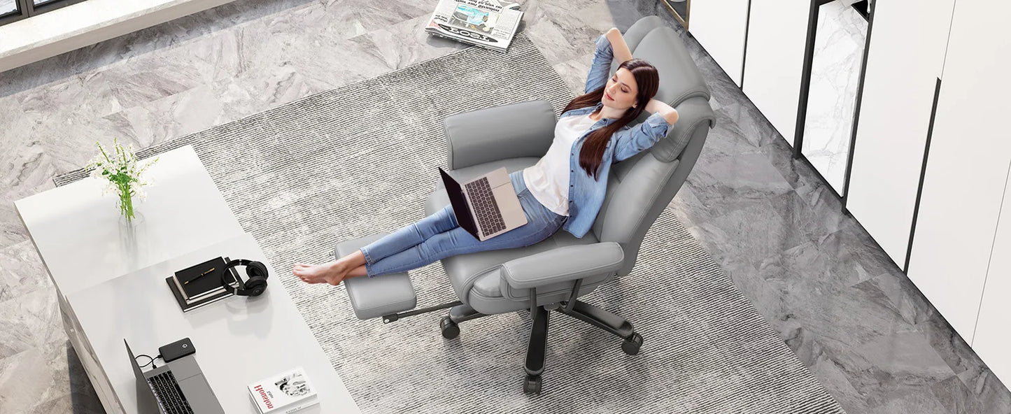 Criss Cross Chair with Wheels, 160°Big and Tall Reclining Office Desk Chair with High Back, Wide Seat, Arms, Footrest, Grey