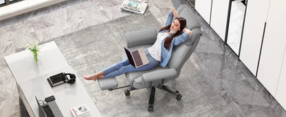 Criss Cross Chair with Wheels, 160°Big and Tall Reclining Office Desk Chair with High Back, Wide Seat, Arms, Footrest, Grey