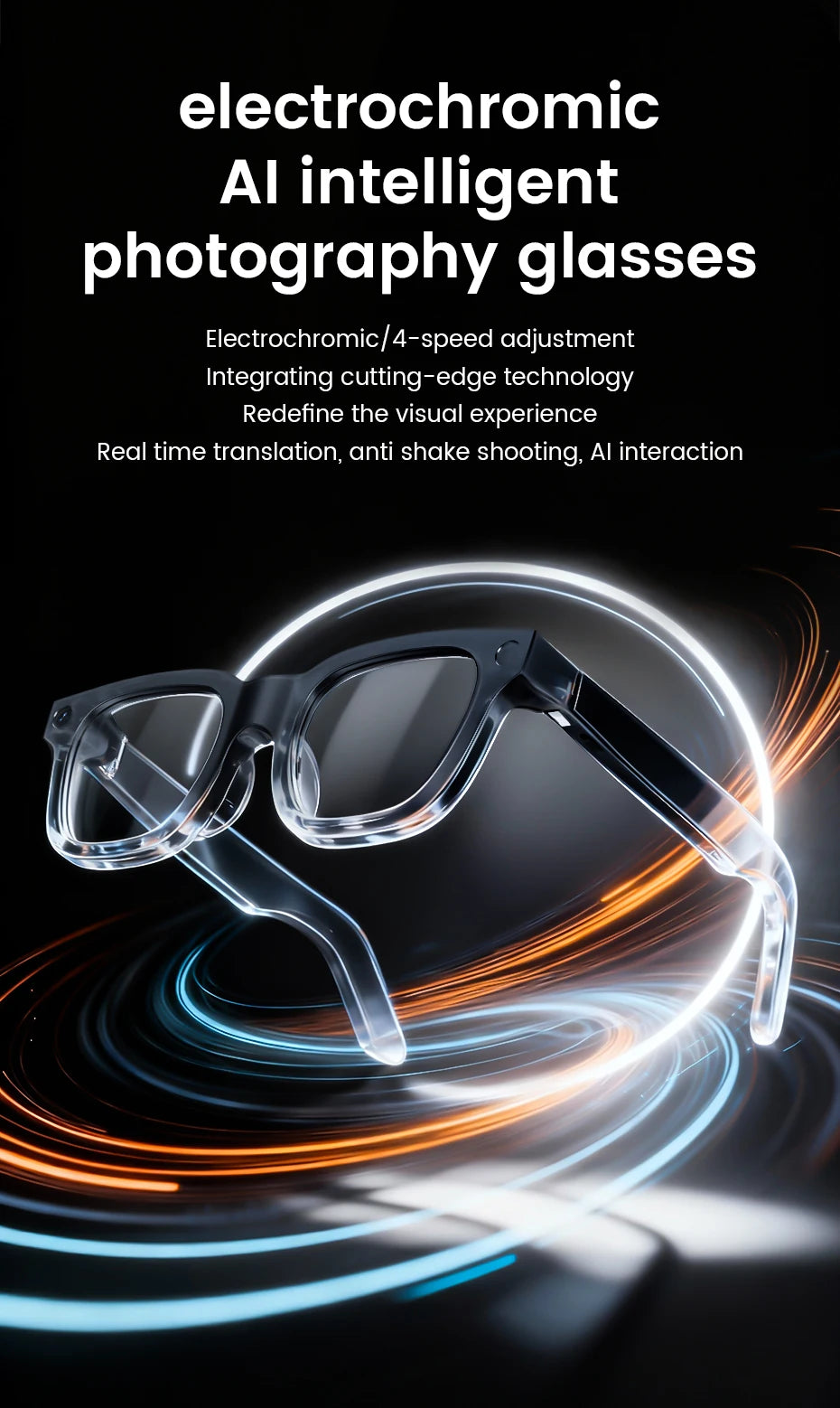 E02C Smart Glasses HD Photo Video Record OpenAI Real-time Translation Touch Photochromic Lenses Bluetooth Call Music Glasses