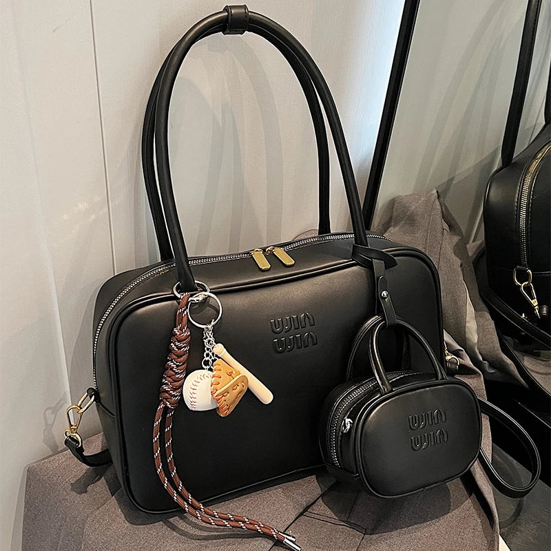 Women's Fashion Bowling Tote Handbags And Purses Retro Shoulder Crossbody Bags Quality Leather Ladies Messenger Bag Mini Purse