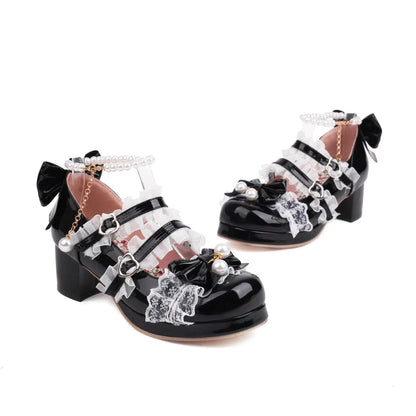 Cross Strap Women High Heels Mary Jane Pumps Party Wedding Cosplay White Pink Black Strawberry Bow Princess Cosplay Lolita Shoes