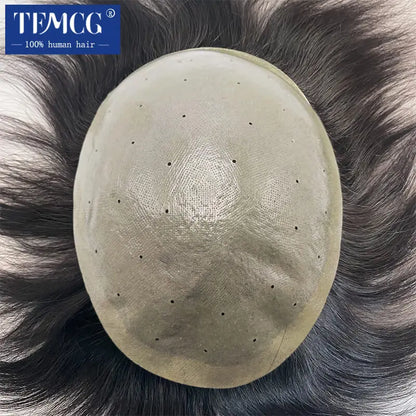 Male Hair Prosthesis Double knots Skin Base 100% Natural Human Hair Mens Toupee Breathable Men Toupee Biological Scalp Hairpiece
