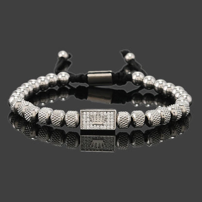Luxury Stainless Steel Beads Crown Charms Man Bracelets Handmade Jewelry Gift