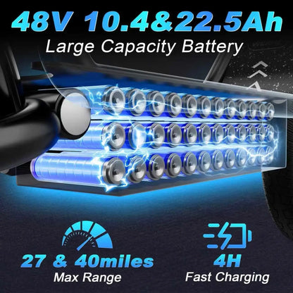 AOVOPRO 14inch Electric Bicycle with Box 27/40Miles Max Range 22MPH Top Speed with Dual Suspension Foldable Adult Ebike
