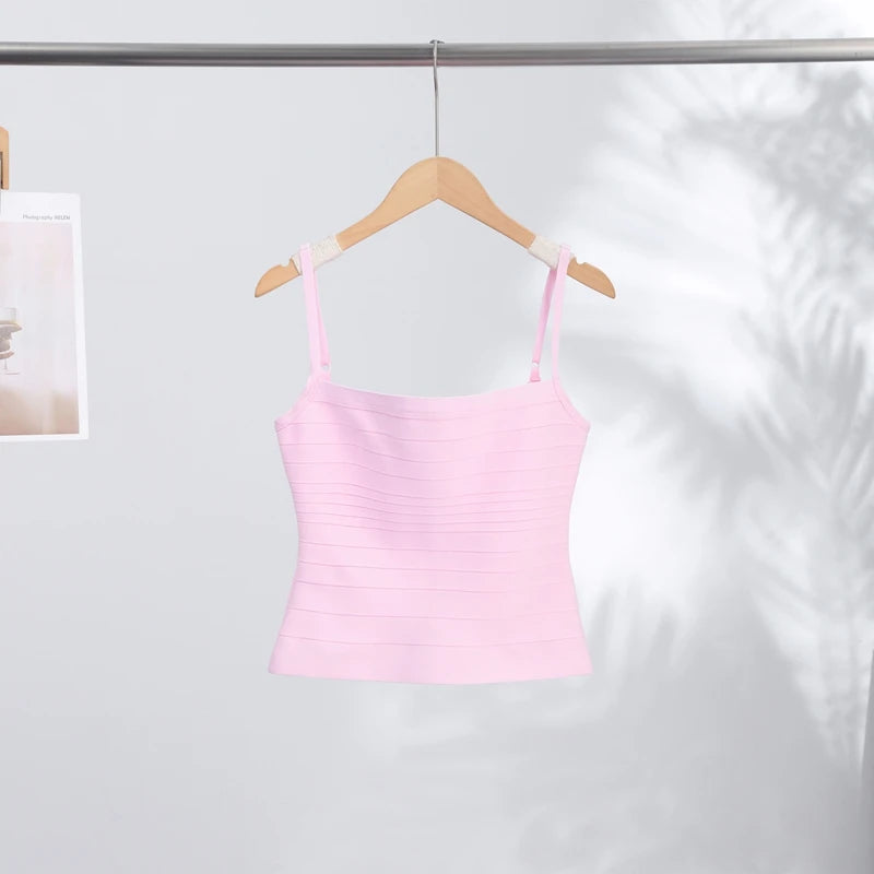 Sexy Solid Knit Women Top Stripe Sleeveless Slash Neck Pleated Female Crop Tops 2026 Spring Summer All-match Lady Knitwear