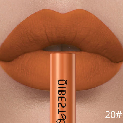 QIBEST Sexy Red Matte Lip Gloss Long Lasting Velvet Liquid Lipstick Lip Makeup Women Beauty Nonstick Cup Waterproof Lipgloss Hot