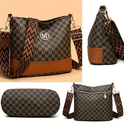 Stylish Letter Printed Crossbody Bag, Perfect Women's Synthetic Leather Shoulder Bag with Zipper Closure for Casual & Outings