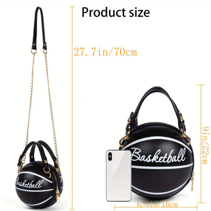 Basketball Shaped Crossbody Bag, Trendy Y2K Chain Shoulder Bag, PU Leather Top Handle Circle Purse Purses and Handbags Hand Bags