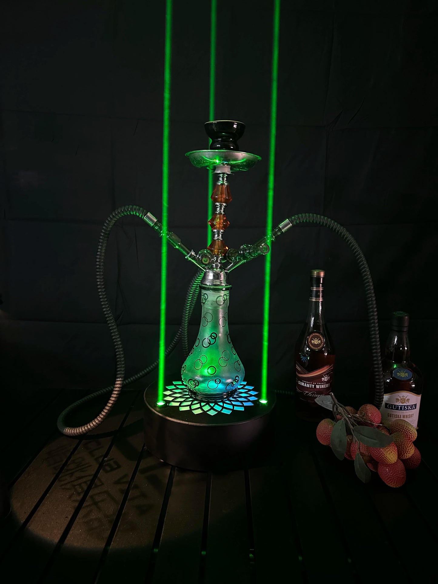 LED Smoking Table Lamp with Laser Light & Charging Base for Hookah Portable Neon Smoke Glow Lamp for Bar Party Laser Effects